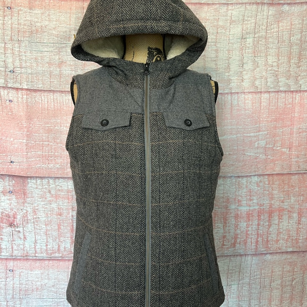 PRANA Hooded Vest Women's M Gray Herringbone